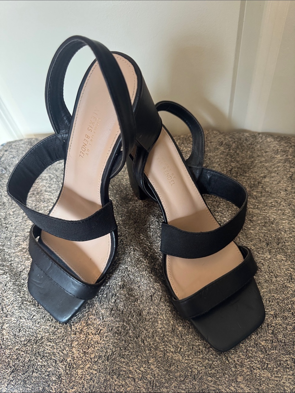Alexis Bittar Black Double-Strap Square-Toe Block Heels
